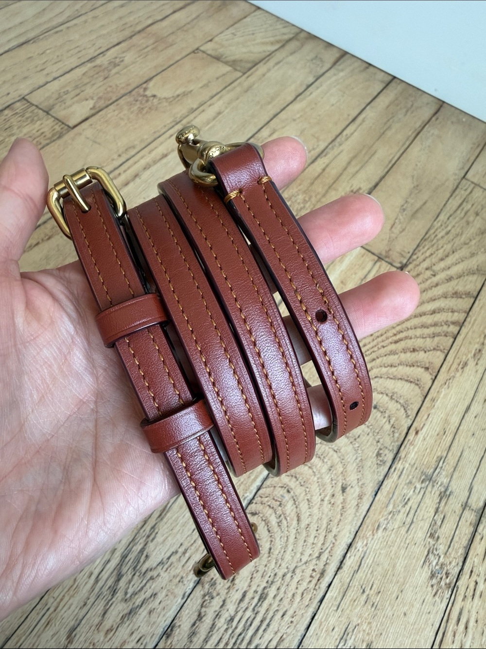 Coach Leather Crossbody Strap in Brown with Gold Hardware